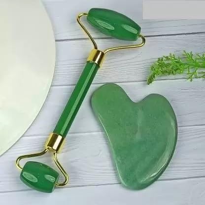 Green Jade Roller & Gua Sha Set, Face Roller Manual Massager,Green Jade Applicator for Face, Neck,Body Muscle,Relaxing, Stimulating Blood Flow, Relieve Fine Lines, Wrinkles,Green-VeraVaultWomen
