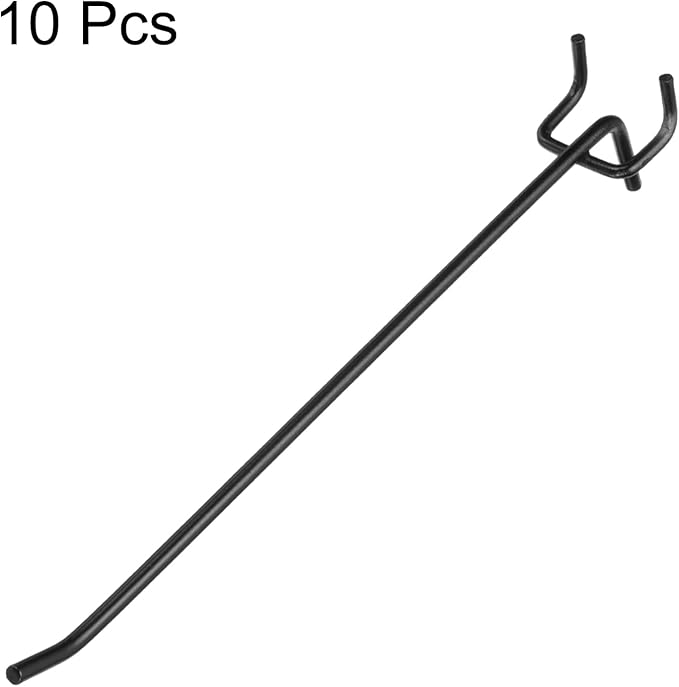 HARFINGTON 10pcs Pegboard Shelving Hooks 8" Stainless Steel Peg Board Display Hook Hanging Holders Wall Mount Organize Tools for Workbench Garage Kitchen Store, Black