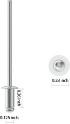 (320Pcs) 1/8" x 1/4" Aluminum Blind Rivets, 3.2 x 6mm Pop Rivets,Rivets for Metal,Silver-(VG10101)
