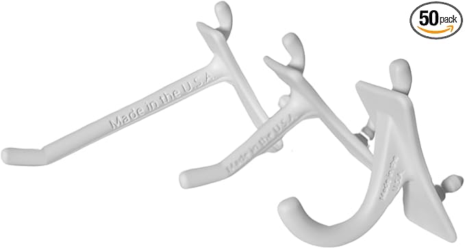PegPro® J, 1", 2" Hooks Kit for Modern Plastic or Metal Pegboard – Durable Plastic Pegboard Hooks - For Garage, Kitchen, Craft Room, and more (J, 1", 2" Hooks - 50 Pack, White)