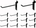 KINGDOM SOLUTIONS – 12-Pack Black Metal Slatwall Hooks (6X 4, 6X 6) – Heavy-Duty Slat Wall Accessories for Garage Organization, Retail Displays & Tool Storage Systems