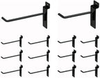 KINGDOM SOLUTIONS – 12-Pack Black Metal Slatwall Hooks (6X 4, 6X 6) – Heavy-Duty Slat Wall Accessories for Garage Organization, Retail Displays & Tool Storage Systems