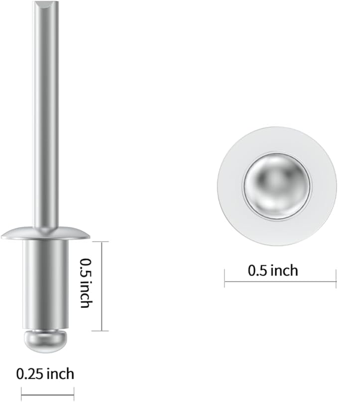 (65Pcs) 1/4" x1/2" Aluminum Blind Rivets, 6.3 x 12mm Pop Rivets,Rivets for Metal,Silver-(VG10113)