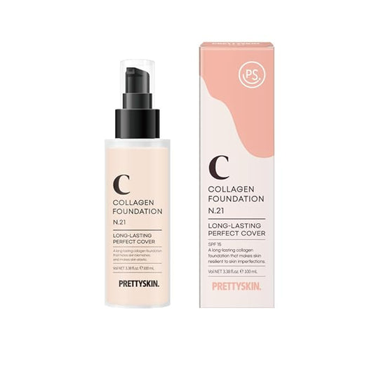 PS.PRETTYSKIN Collagen foundation for women, Long-Lasting Perfect Cover UV protection SPF15, Korean makeup with Titanium Dioxide 100ml/3.38fl.oz. (#21)-VeraVaultWomen
