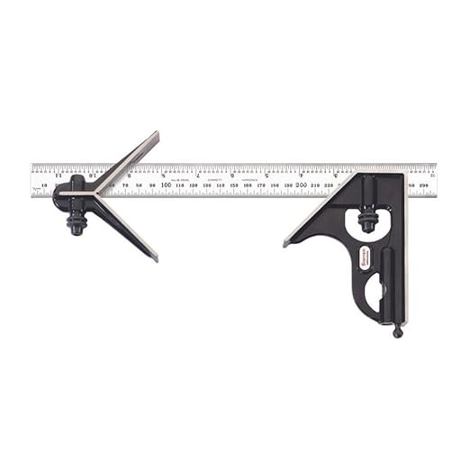 Starrett Steel Combination Square with Square Head and Center Heads - 300mm Blade Length, Forged and Hardened Steel Heads, Reversible Lock Bolt, 36 Graduation Type - C33MEHC-300