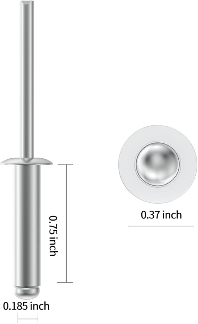 (120Pcs) 3/16" x3/4" Aluminum Blind Rivets, 4.8 x 19mm Pop Rivets,Rivets for Metal,Silver-(VG10111)