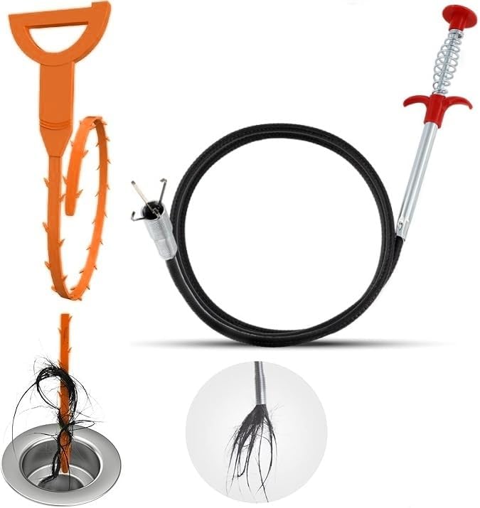 Drain Snake with Bendable Hose & 4 Claws - Flexible Hair Drain Clog Remover Tool for Sink, Toilet, Shower, and Tight Spaces, Grabber Claw Pick Up Reacher for Clogged Drains Cleaning (35.4in)