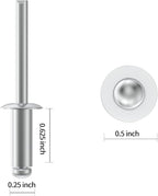 (60Pcs) 1/4" x5/8" Aluminum Blind Rivets, 6.3 x 16mm Pop Rivets,Rivets for Metal,Silver-(VG10114)