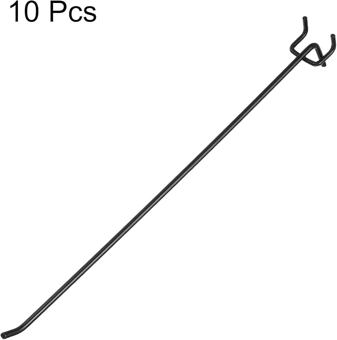 HARFINGTON 10pcs Pegboard Shelving Hooks 12" Stainless Steel Peg Board Display Hook Hanging Holders Wall Mount Organize Tools for Workbench Garage Kitchen Store, Black