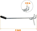 L Shape Pegboard Hooks, 4 Inch 50-Pack, Sturdy Galvanized Metal, Suitable for 1/4 and 1/8 Inch, Rubber Tipped, For Garage, Office, Kitchen, Store (Silver)
