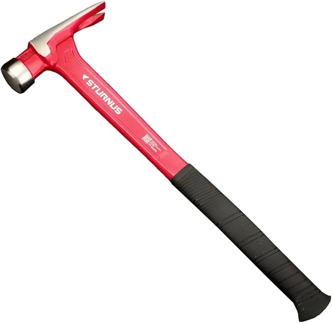 Sturnus Red 13oz Velocity Rip Claw Hammer – 13oz, Lightweight Aluminum & Ergonomic, Pro-Grade with Anti-Vibration Grip (Smooth Face, Long Handle)