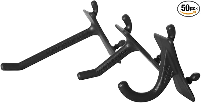 PegPro® J, 1", 2" Hooks Kit for Modern Plastic or Metal Pegboard – Durable Plastic Pegboard Hooks - For Garage, Kitchen, Craft Room, and more (J, 1", 2" Hooks - 50 Pack, Black)