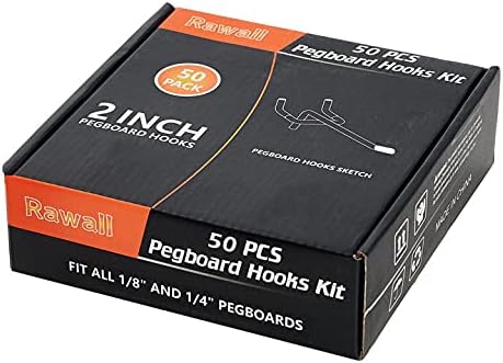 2 Inch 50-Pack,Sturdy and Durable L Shape Galvanized Metal suitbale for 1/4 and 1/8 Pegboard Hooks with Rubber Tipped,Pegboard Hooks for Garage,Office,Kitchen,Store(Silver)