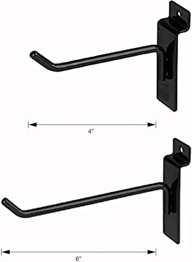 KINGDOM SOLUTIONS – 24-Pack Black Metal Slatwall Hooks (12x 4, 12x 6) – Heavy-Duty Slat Wall Accessories for Garage Organization, Retail Displays & Tool Storage Systems