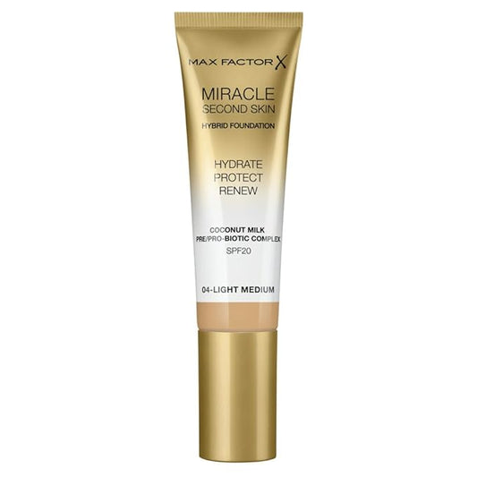 Max Factor Miracle Second Skin Foundation SPF 20-04 Light Medium Foundation Women 1.01 oz-VeraVaultWomen
