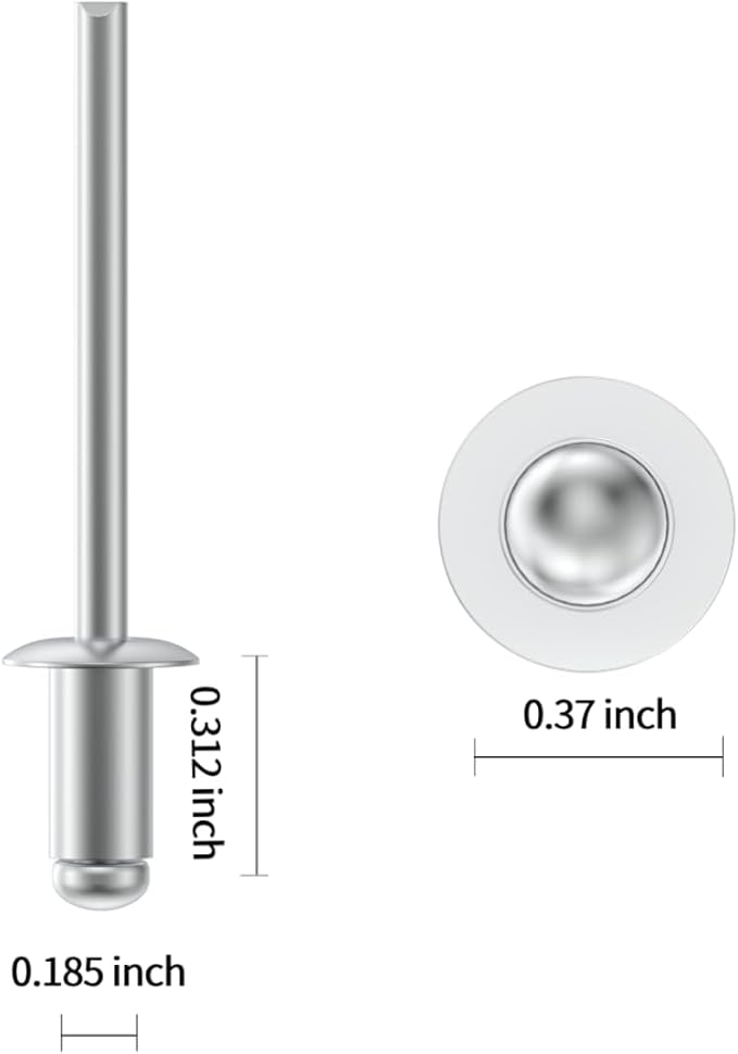(180Pcs) 3/16" x 5/16" Aluminum Blind Rivets, 4.8 x 8mm Pop Rivets,Rivets for Metal,Silver-(VG10107)