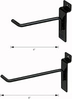 KINGDOM SOLUTIONS – 12-Pack Black Metal Slatwall Hooks (6X 4, 6X 6) – Heavy-Duty Slat Wall Accessories for Garage Organization, Retail Displays & Tool Storage Systems