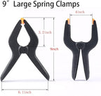 ONDY 2 Pack Of 9” Large Spring Clamps Heavy Duty Nylon Muslin Woodworking Clamps Photo Studio Backdrops Backgrounds Clamps Set, the Jaws Have a Maximum Opening of 4"