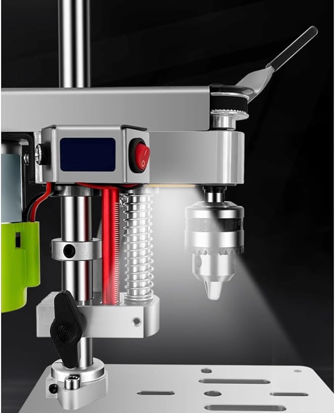 RATTMMOTOR DIY Benchtop Drilling Machine 110V-220V, Mini Desktop Variable Speed Drill Press 12mm Stroke, 3000RPM 795 Motor with Bench Vise Clamp, JT0 Drill Chuck 4.5mm for CNC Machining