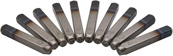 WKSTOOL 1/4"(6mm) High Hardness Carbon Steel 10Pcs Logo Symbol Design Metal Punch Stamp for Coin Ingot Molds Tag Jewel Design Making Imprinting Tools