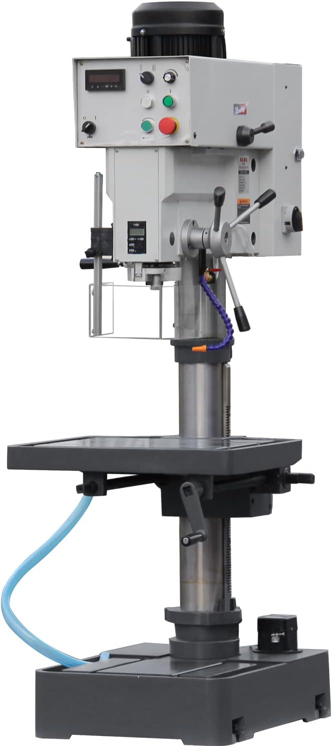 KAKA INDUSTRIAL Geared Head Drill Press,2.2kW 220V 1-Phase, Powerfeed and Auto Downfeed, 1.25 inch Steel Drilling, MT3 Taper, Digital RPM/DRO, Cast Iron Benchtop DP-32