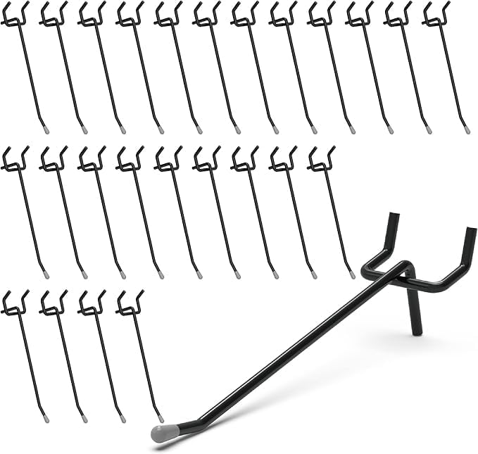 HUHOLE Pegboard Hooks 4 Inch 50PC, Black Peg Board Hooks, Fit 1/4" or 1/8" Pegboard, Ideal Peg Board Organizer Accessories for Garage Tool Organization, Wall Storage (Black, 4 Inch)