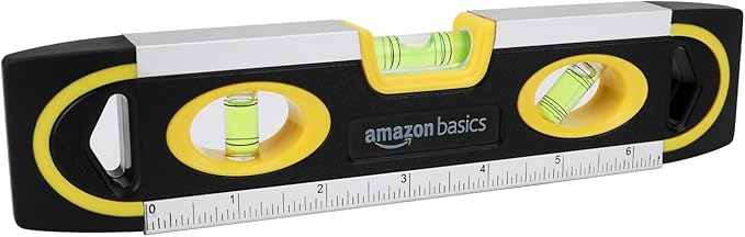 Amazon Basics 9-Inch Magnetic Torpedo Level and Ruler, 180/90/45 Degree Bubbles, Black