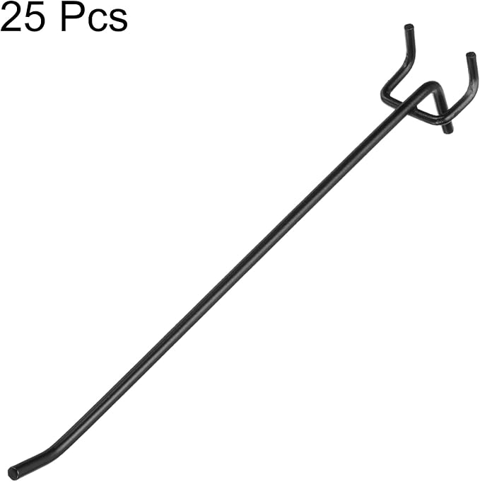 HARFINGTON 25pcs Pegboard Shelving Hooks 8" Stainless Steel Peg Board Display Hook Hanging Holders Wall Mount Organize Tools for Workbench Garage Kitchen Store, Black