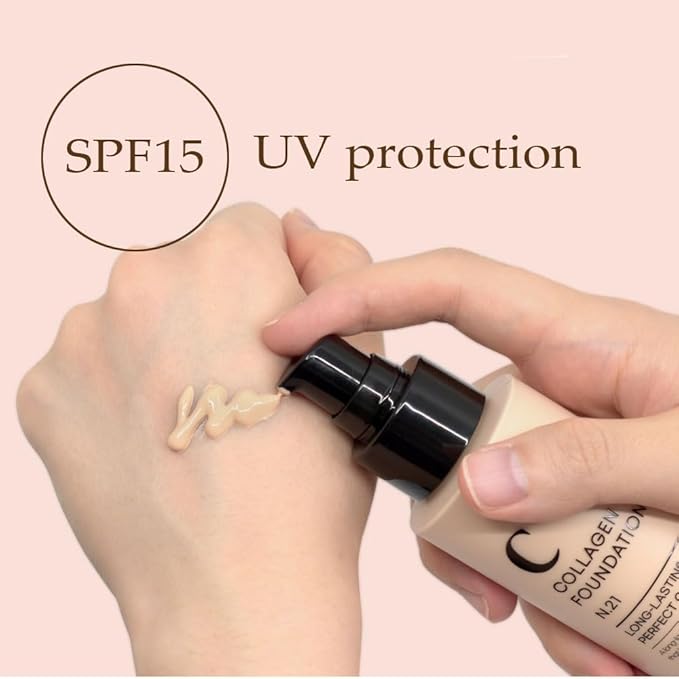 PS.PRETTYSKIN Collagen foundation for women, Long-Lasting Perfect Cover UV protection SPF15, Korean makeup with Titanium Dioxide 100ml/3.38fl.oz. (#21)-VeraVaultWomen