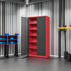 Yizosh Metal Garage Storage Cabinet with 2 Doors and 5 Adjustable Shelves - 71" Steel Lockable File Cabinet,Locking Tool Cabinets for Office,Home,Garage,Gym,School (Red Black)