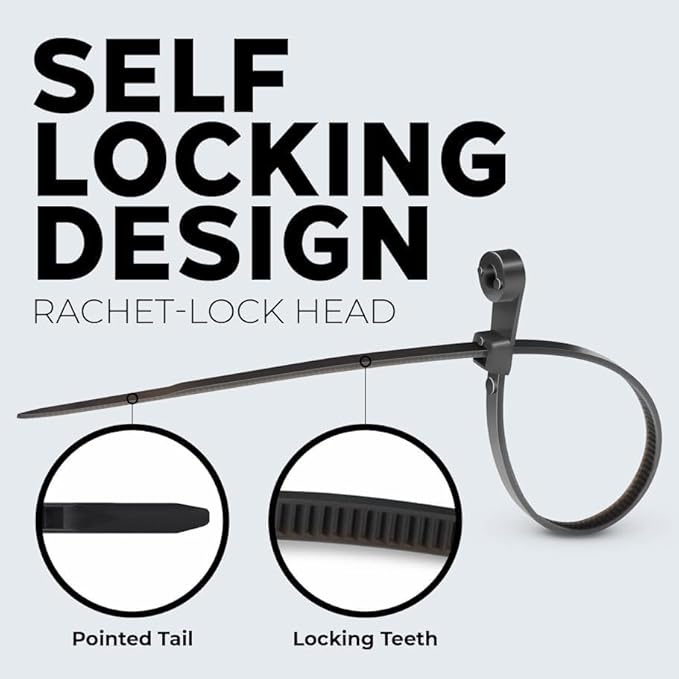 BEST CONNECTIONS Black Cable Ties 500 Pack Cable Zip Ties 8 Inch with Screw Down Hole for Mounting- Strong Nylon Wire Ties with 50 Lbs Tensile Strength – Cable Management Ties for Outdoor & Indoor