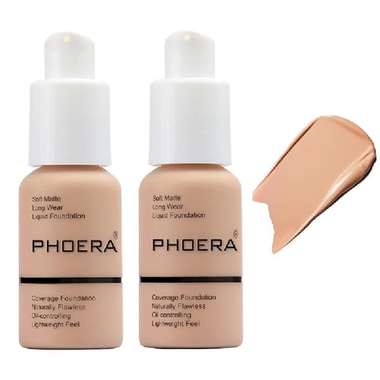 2 Pack PHOERA Foundation 103 Warm Peach Makeup,Full Coverage Foundation for Women and Girls-VeraVaultWomen