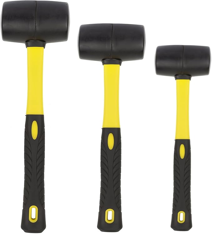 Benchmark - Rubber Mallet Set - 3 Sizes (8 oz, 16 oz, 32 oz) - Durable Low Recoil Rubber Heads with Sure Grip Fiberglass Handles