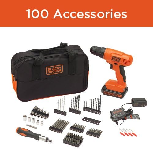 BLACK+DECKER 20V MAX* POWERCONNECT Cordless Drill Kit + 100 pc. Kit (BDC120VA100), Orange