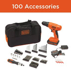 BLACK+DECKER 20V MAX* POWERCONNECT Cordless Drill Kit + 100 pc. Kit (BDC120VA100), Orange