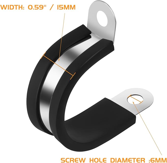 20 Pcs 1 Inch 304 Stainless Steel Cable Clamp, Rubber Cushioned Insulated Clamp, Conduits Pipe Strap Clamps for Pipe Fixing on Various Surfaces