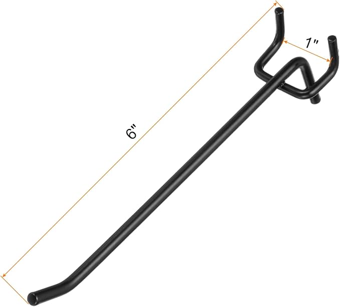 HARFINGTON 10pcs Pegboard Shelving Hooks 6" Stainless Steel Peg Board Display Hook Hanging Holders Wall Mount Organize Tools for Workbench Garage Kitchen Store, Black