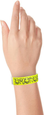 200 WristCo Yellow Smiley Face Tyvek Wristbands for Events - ¾” x 10” - Waterproof Recyclable Comfortable Tear Resistant Paper Bracelets Wrist Bands for Concerts Festivals Admission Party