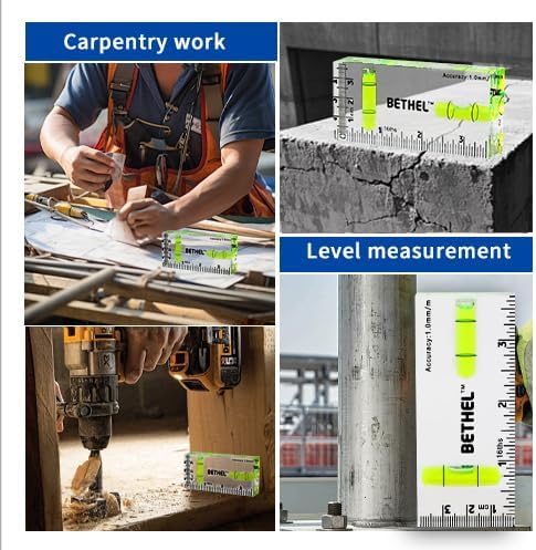 BETHEL Pocket Bubble Level - Mini 90°/180° Spirit Level with Shatterproof Design, High Accuracy for Picture Hanging, DIY Projects, Construction - Compact 95x40x15mm Layout Tool