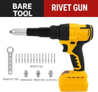 Cordless Rivet Gun Compatible with DeWALT 20V Battery: Electric Pop Rivet Gun with 3 Size(1/8'',5/32'',3/16") Aluminum Rivets,Brushless Riveters Gun Tool Kit for Metal,Plastic,Leather(No Battery)