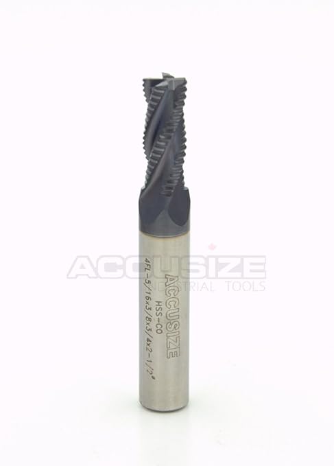 Accusize Industrial Tools 5/16'' Fine Tooth M42 8% Cobalt Tialn Roughing End Mill, 3/8'' Shk Dia, 3/4'' Flute Length, 2-1/2'' Oal, 4 Flute, 1104-0516