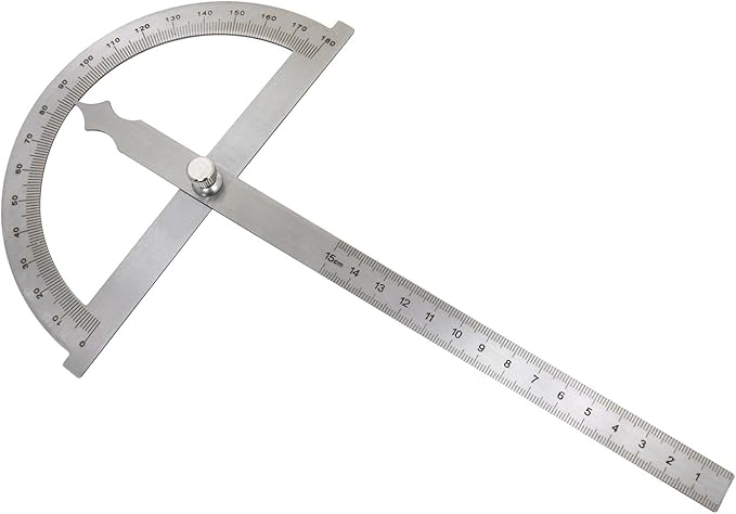 Haidong Angle Measuring Instrument Stainless Steel Protractor 0-180 Degree Rotary Arm Measuring Ruler Woodworking Degree Protractor（15cm）1PCS