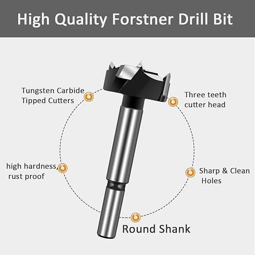 1-1/2 Inch Forstner Drill Bit, Carbide Tipped Forstner Bit for Hard Wood, Wood Drilling Hole Saw Set Woodworking Hinge Cutter Tool Kits for Wood Plastic Plywood