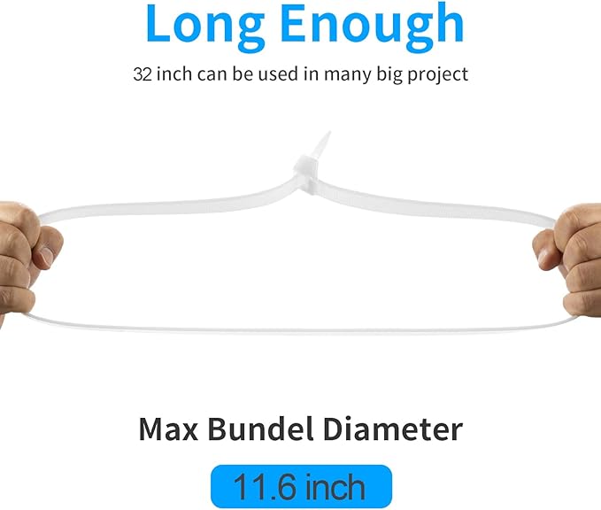 26 inch White Zip Ties Heavy Duty 11 PCS, 440 LBS Ultra Exclusive Strong Plastic Wire Ties, Large Cable Ties Extra Long Tie Wraps, Indoor and Outdoor UV Resistant