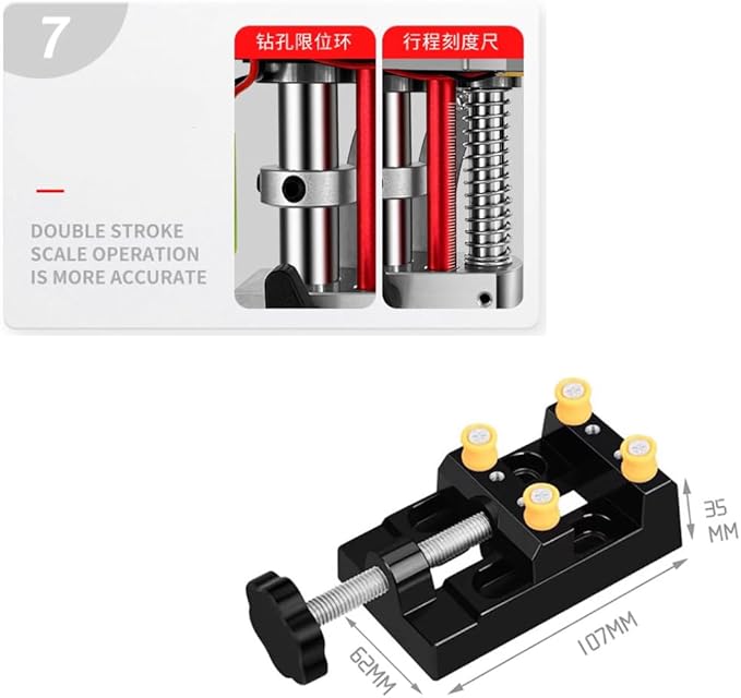 RATTMMOTOR DIY Benchtop Drilling Machine 110V-220V, Mini Desktop Variable Speed Drill Press 12mm Stroke, 3000RPM 795 Motor with Bench Vise Clamp, JT0 Drill Chuck 4.5mm for CNC Machining