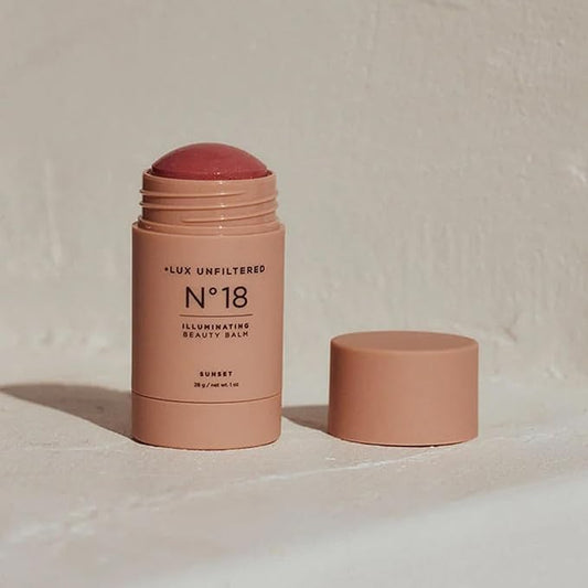 '+ Lux Unfiltered N°18 Illuminating Beauty Balm - Cream Blush Stick with Mango Butter - Buildable and Blendable Shimmer Blush Makeup Stick - Vegan & Cruelty Free - Sunset (A Sheer Sun Kissed Glow)