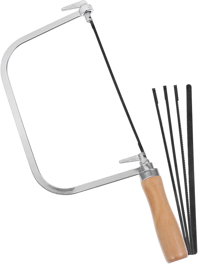 1 Set Woodworking Coping Saw U-Shaped Saw Mini Hand Coping Frame Small Carving Japanese Hand for Wood Board Plastic and Metal Cutting (With 4Pcs Replacement Blades)