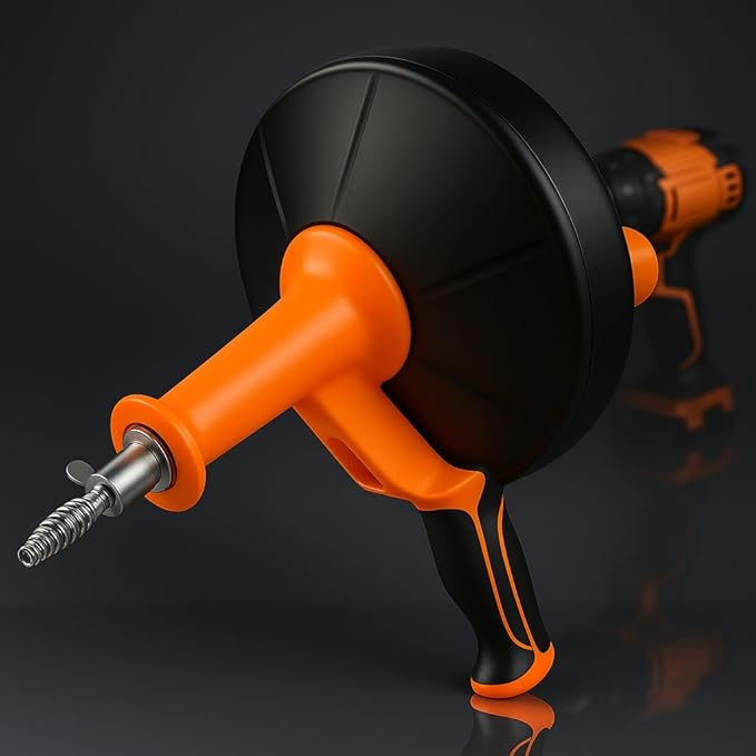 50 FT Drain Snake Hair Drain Clog Remover, Manual Or Powered, Plumbing Snake With Drill Adapte,Unclog Sink Drain Tool, Drain Auger for Toilet、Shower、Kitchen、Sink, No Auto Retract Or Feed, Orange
