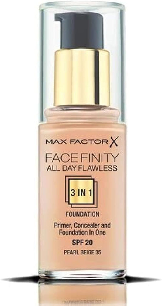 Max Factor Facefinity All Day Flawless 3 In 1 Foundation SPF 20, 30 Ml, 35 Pearl Beige-VeraVaultWomen