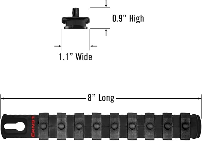 Ernst Manufacturing 8-Inch Magnetic Socket Organizer with 9 1/4-Inch Twist Lock Clips, Black (8426M-Black-1/4)